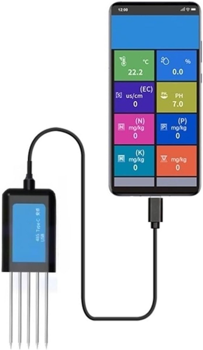 Bodem Sensor - Grondmeter Tester - Planten Verzorgen - IP68 Waterdicht - 123x45x42mm - Zwart