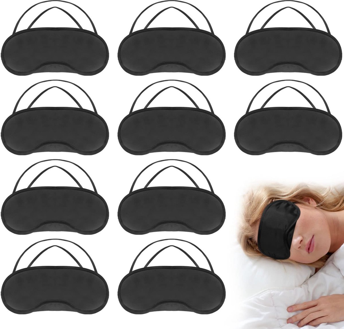 Dailygoods- Slaapmasker Zacht Ademend - Oogmasker Slaap - 10 Stuks - Uniseks - Vliesstof/Spons - Afmetingen 18,5 x 8,5 cm