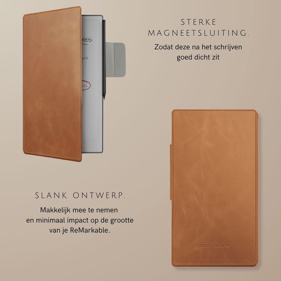 NorthLife ReMarkable Paper Pro Move Slim magnetisch cover leren hoes - Cognac — afbeelding 4