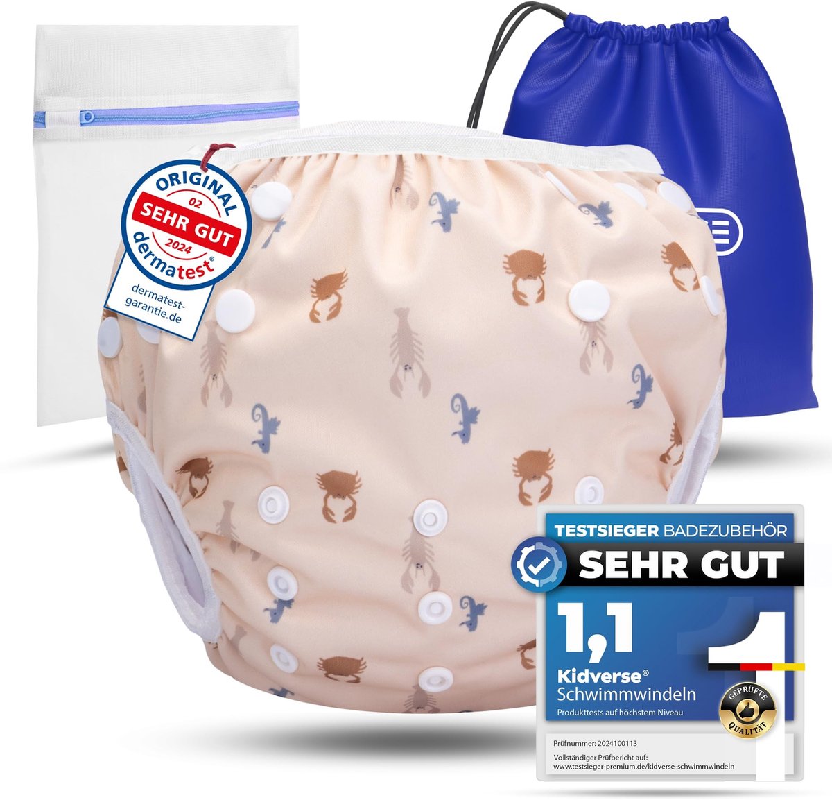 Dailygoods- Zwemluier wasbaar - Herbruikbare zwemluiers - Babyzwemluiers maat 12-15 kg - Huidvriendelijk - Opbergzakje - Wasnet - Badluier