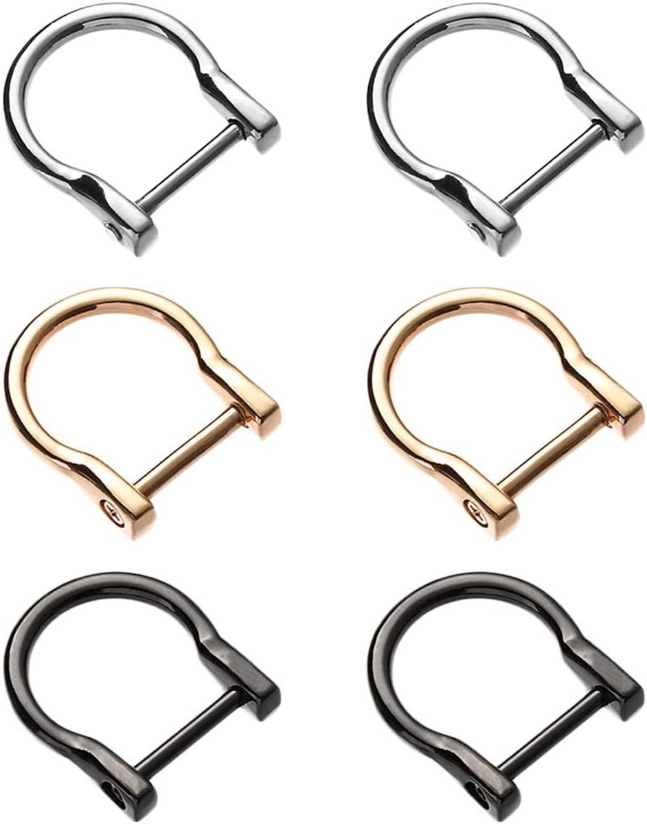 D-Ringen en D-ring Gespen voor Rugzakken en Handtassen - Verstelbare Schouderbanden en Bevestigingshaken - 6 Stuks in Zilver, Lichtgoud en Gun Black