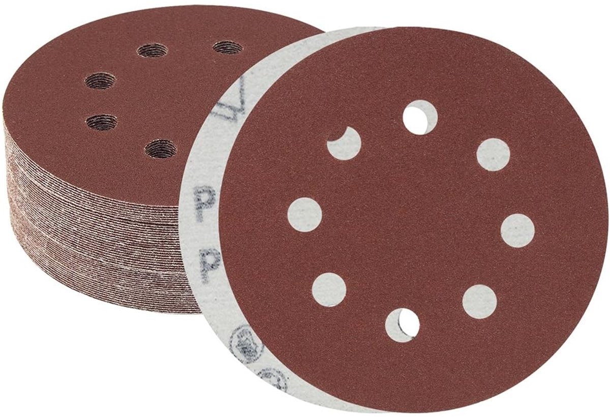 Dailygoods- Schuurschijven 125 mm - 50 Stuks - Rond - 8 Gaten - Schuurpapier - 150 Korrel - Professioneel Gebruik