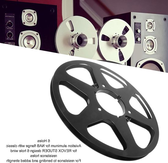 Ophaalspoel 10,5 Inch van Aluminium voor Geluidsopnames, 6 Windweerstandsgaten, Stevige Lege Tapespoel voor Professionele Opnames en Muziekproductie (Zwart) — afbeelding 3