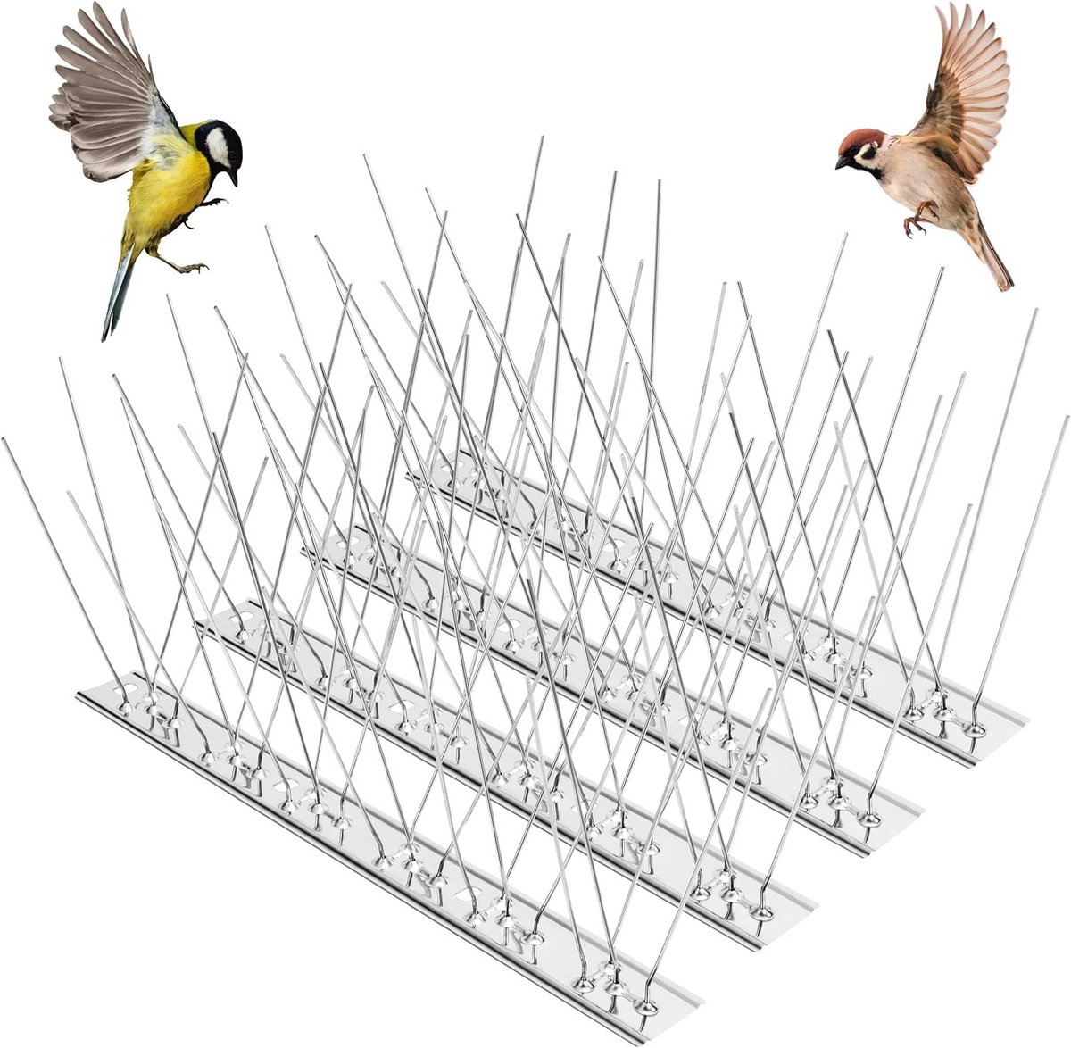 RVS Vogelwerende Spikes 1 m voor Balkon, Dak en Tuin - 4 Rijen van 25 cm - Effectieve Vogelbescherming