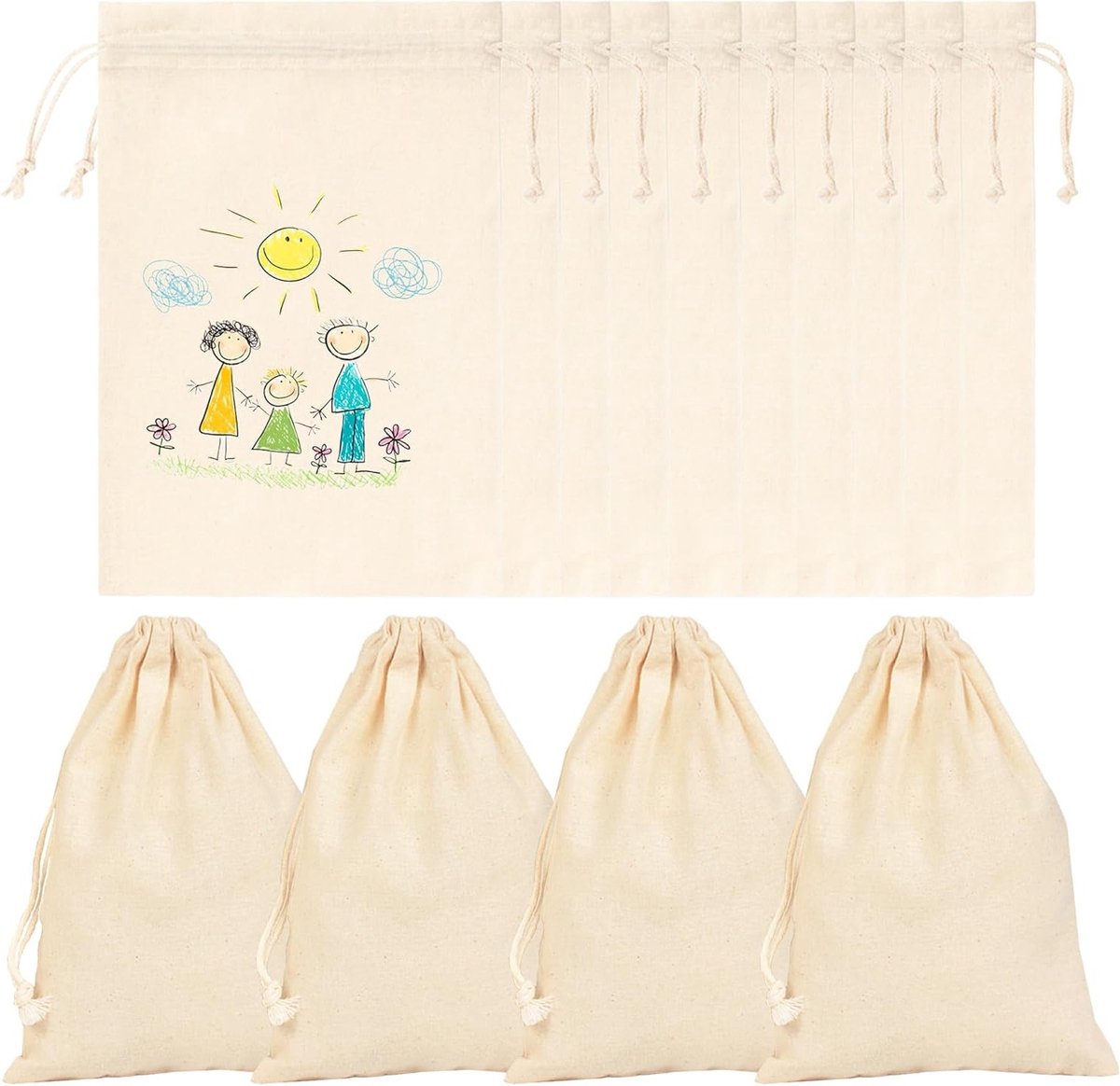 Allecto plus - Set van 10 stoffen zakken met trekkoord voor kinderverjaardag, bruiloft, Pasen - 15 x 20 cm