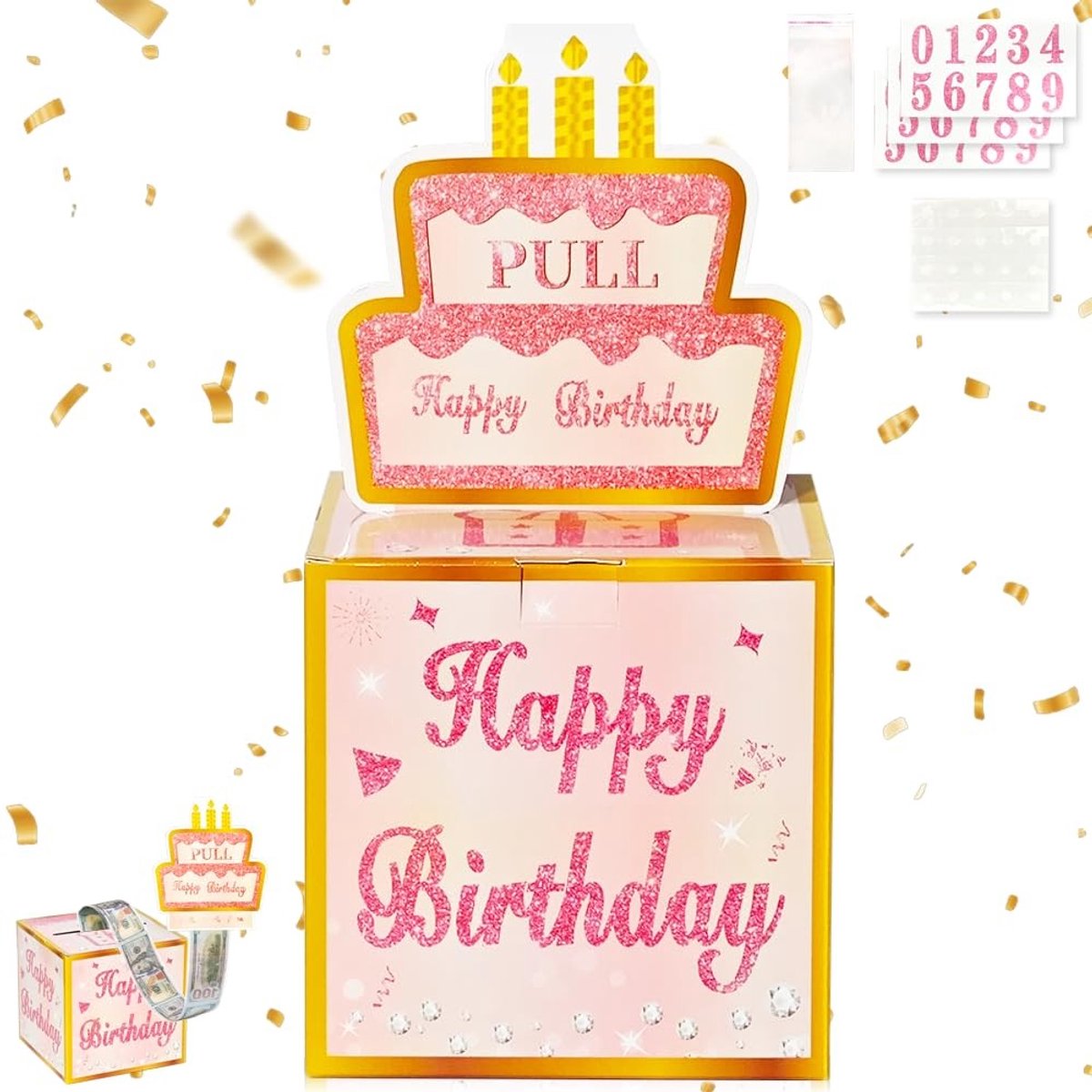Dailygoods- Geschenkdoos Elegant - Verpakking voor Contant Geld - Verjaardagscadeau - Romantische Gelegenheden - Cadeauset met Ballonnen - Inclusief Lint en Envelop - Cadeauverpakking