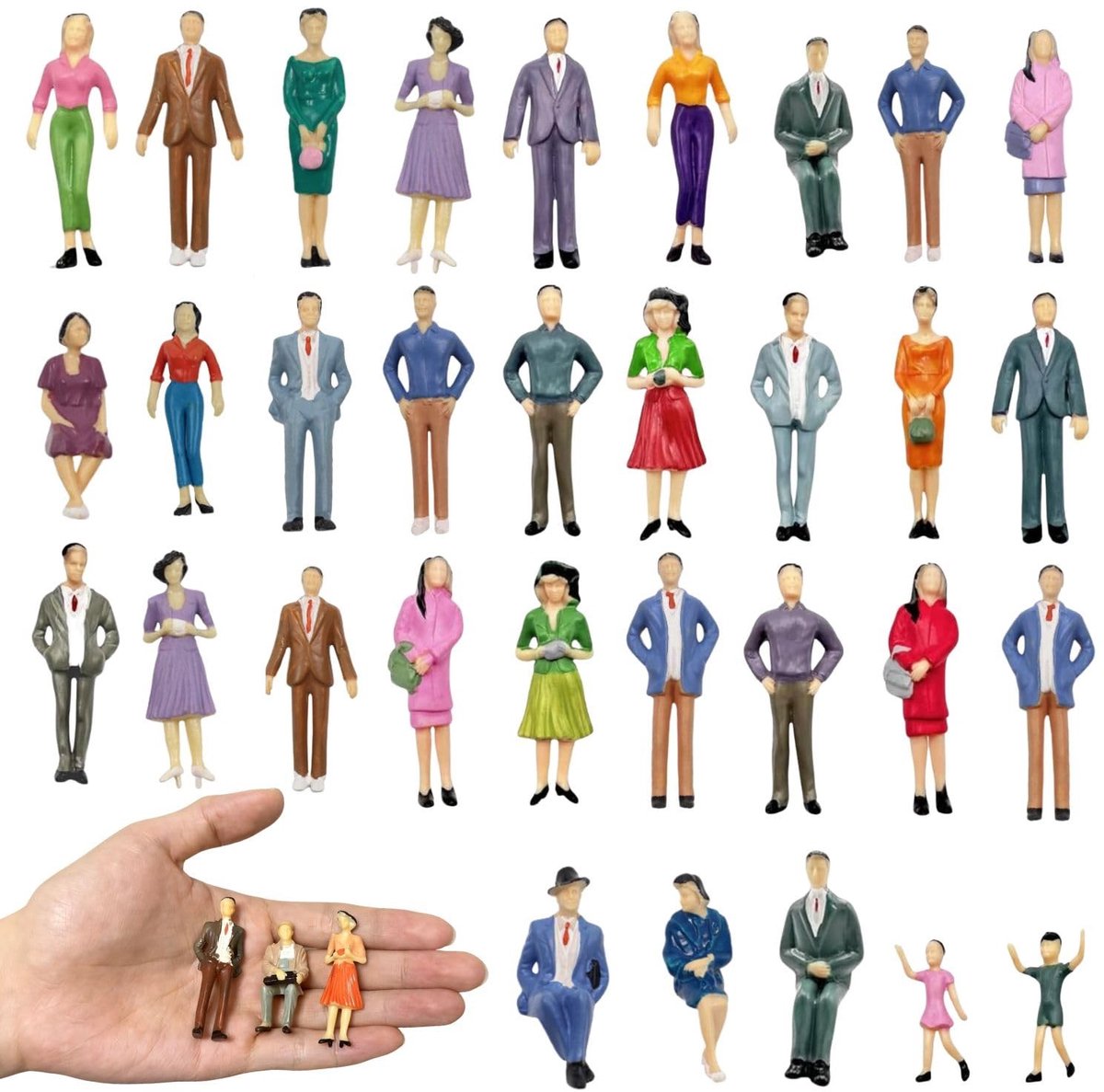 Dailygoods- Miniatuurfiguren 30 stuks - HO schaal 1:30 - Beschilderde mensenfiguren - Modelbouw figuren - Miniatuur figuren mensen - Hoogwaardig kunststof - Modelbouwfiguren