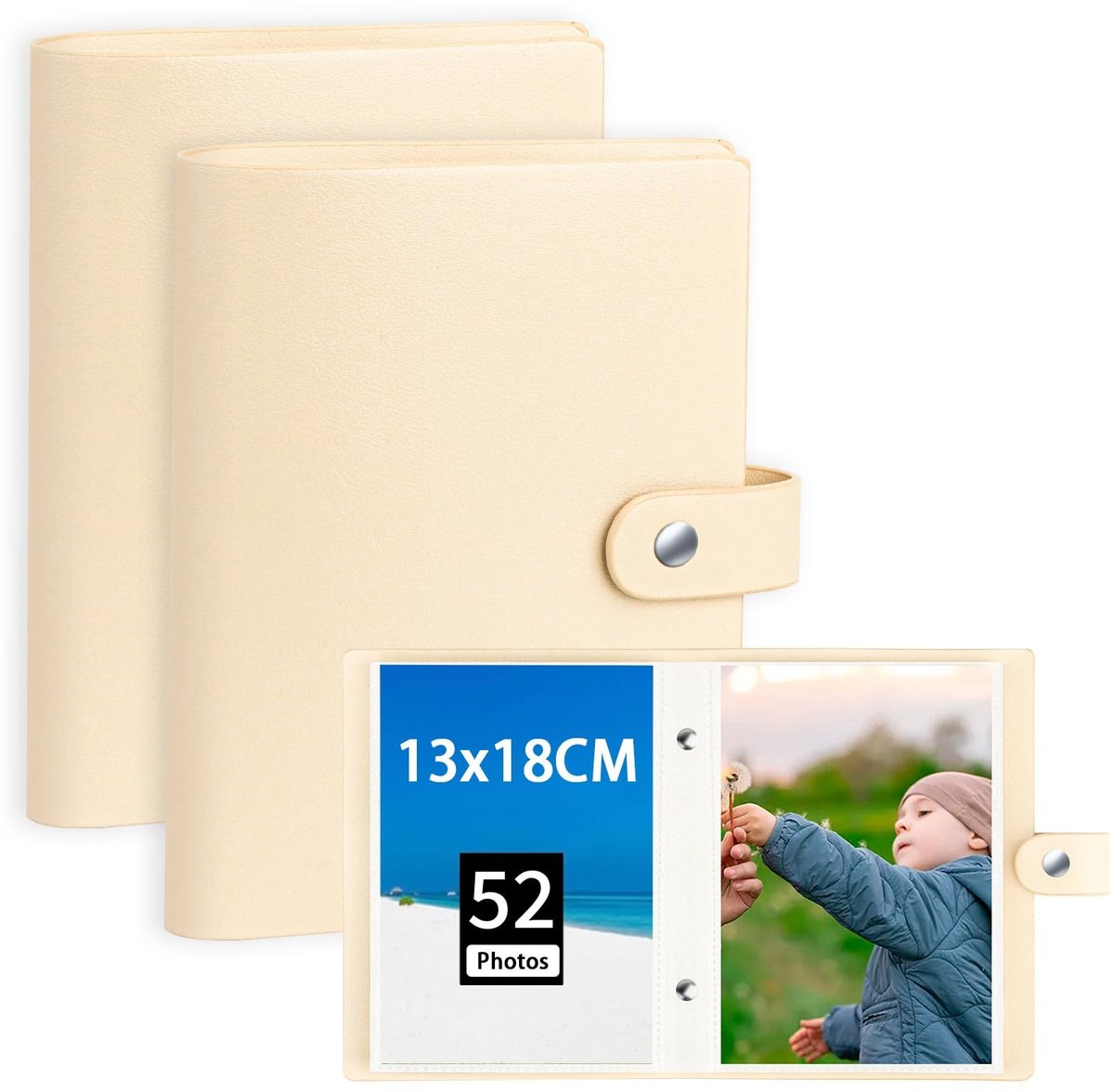 Dailygoods- Fotoalbum Set van 2 - Leren Deksel - 52 Zakken - 13x18 cm - Topload Zakken - Perfect voor Bruiloft/Vakantie/Familie - Herinneringsalbum