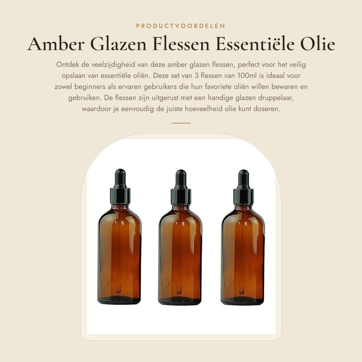 Dailygoods- Glazen Fles 100 ml - Beugelfles - Glazen Fles met Dop - Glazen Flesjes - Set van 3 - Amberkleurig - Olieflessen