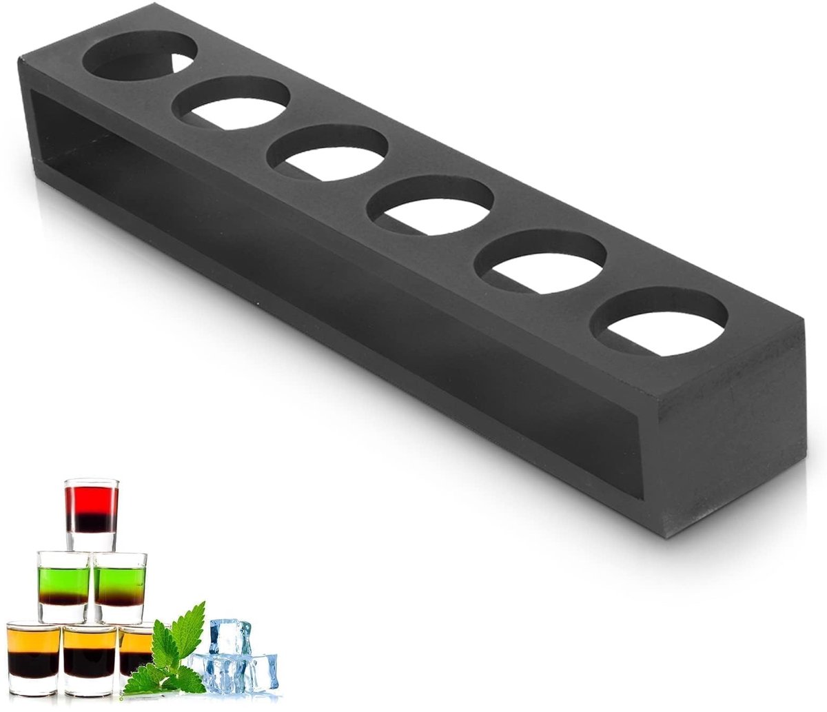 Solidchoice- Shot Glass 6-gats Borrelglashouder - Dranken Serveerbord - Whisky/Wodka/Rum/Cocktail - Elegant/Zwart - Gemakkelijk te Reinigen