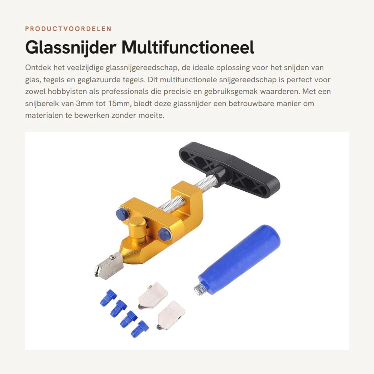 Solidchoice- Glassnijder Professioneel - Draagbare Tegelopener - Multifunctioneel Snijgereedschap - Geschikt voor Glas/Tegels - Snijden in 45 Graden - 3mm-15mm Snijdiepte