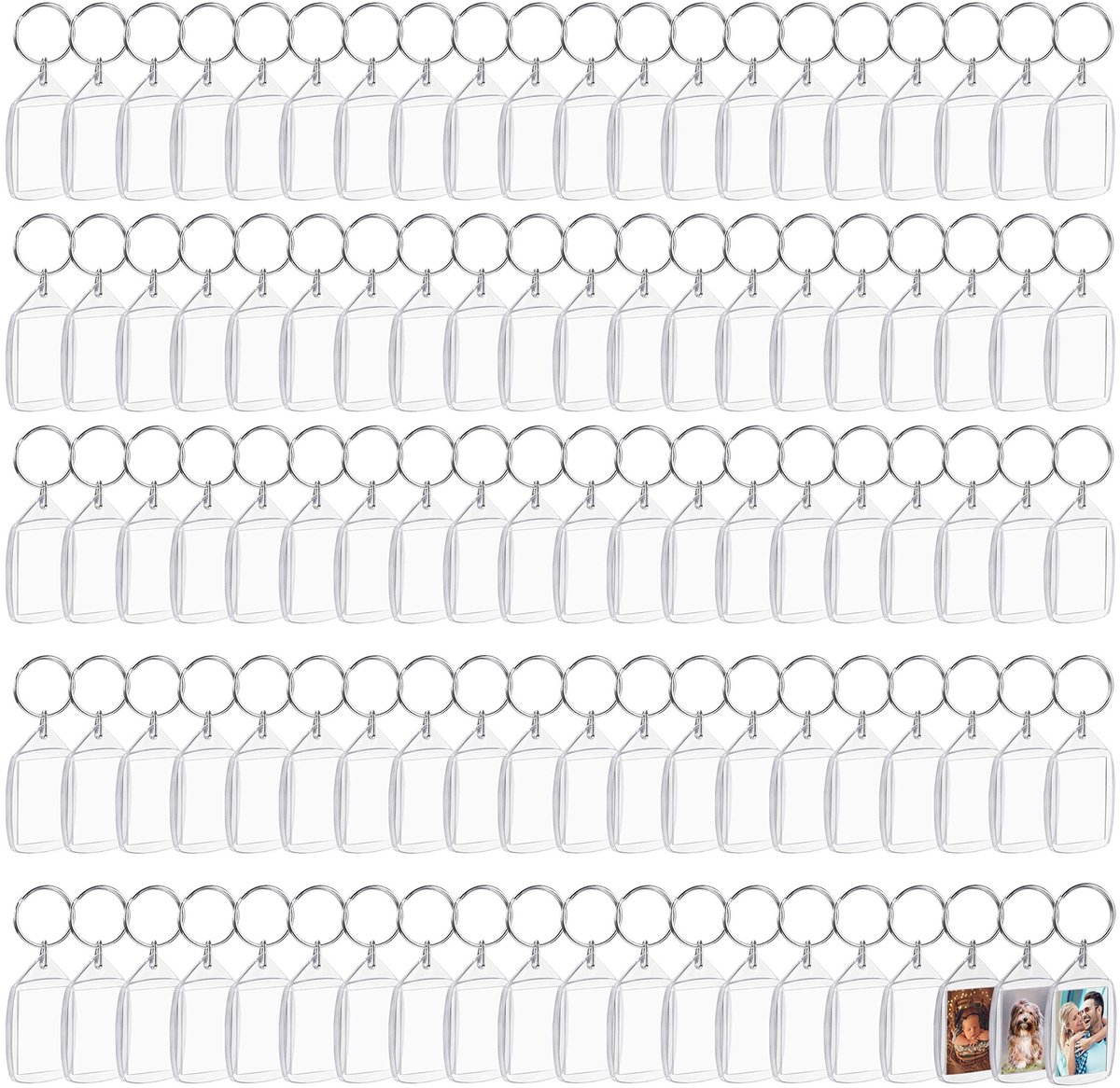 Solidchoice- Sleutelhanger 200 Stuks - Lege Fotolijst Sleutelhangers - Doorzichtig Acryl - Dubbelzijdige Foto's - 5,4 x 3,4 cm - Inclusief Sleutelhanger Ringen - Fotolijstje