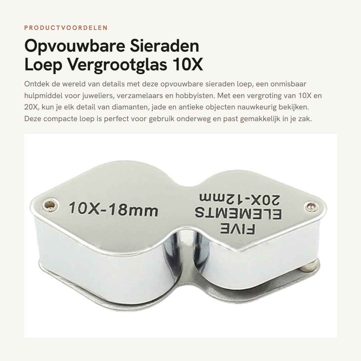 Dailygoods- Vergrootglas 10X/20X - Opvouwbaar - Draagbaar - Metaal - Acryl Optische Lens - Diameter 21mm/18mm - Loupe