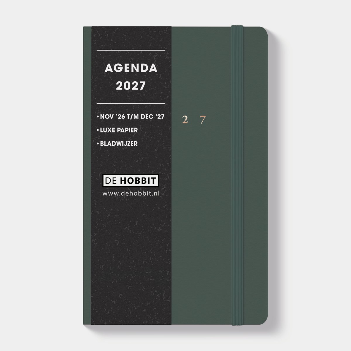 Hobbit - Pocket Deluxe Agenda 2027 - ±A6 (14,8 x 9,5 cm) - Zakagenda - 1 week op 2 pagina's - Suèdelook Donkergroen