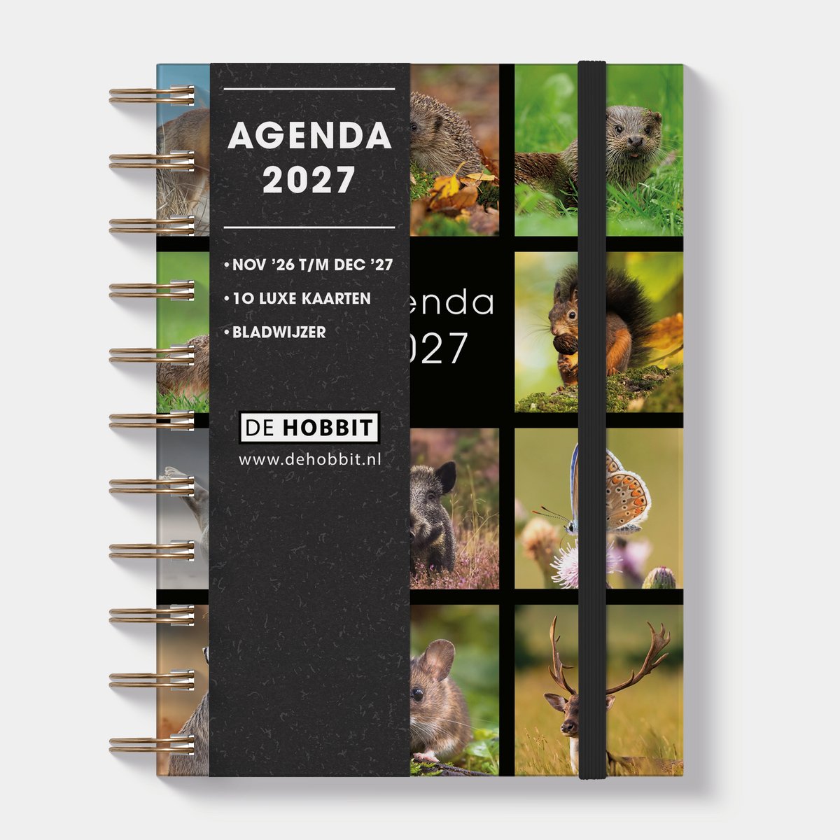 Hobbit - Ringband Agenda 2027 - Agenda A6 (14,8 x 11 cm) - Spiraal Agenda - 1 week op 2 pagina's - Harde Kaft - Natuur