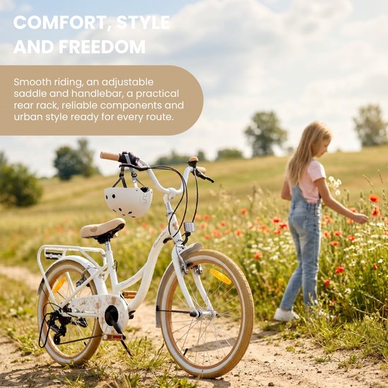 Flower Bike Fiets voor een meisje van 6 tot 10 jaar, 20 inch Wit Beige, 6 versnellingen Shimano, kinderfiets in hoogte verstelbaar van Flower Bike — afbeelding 3