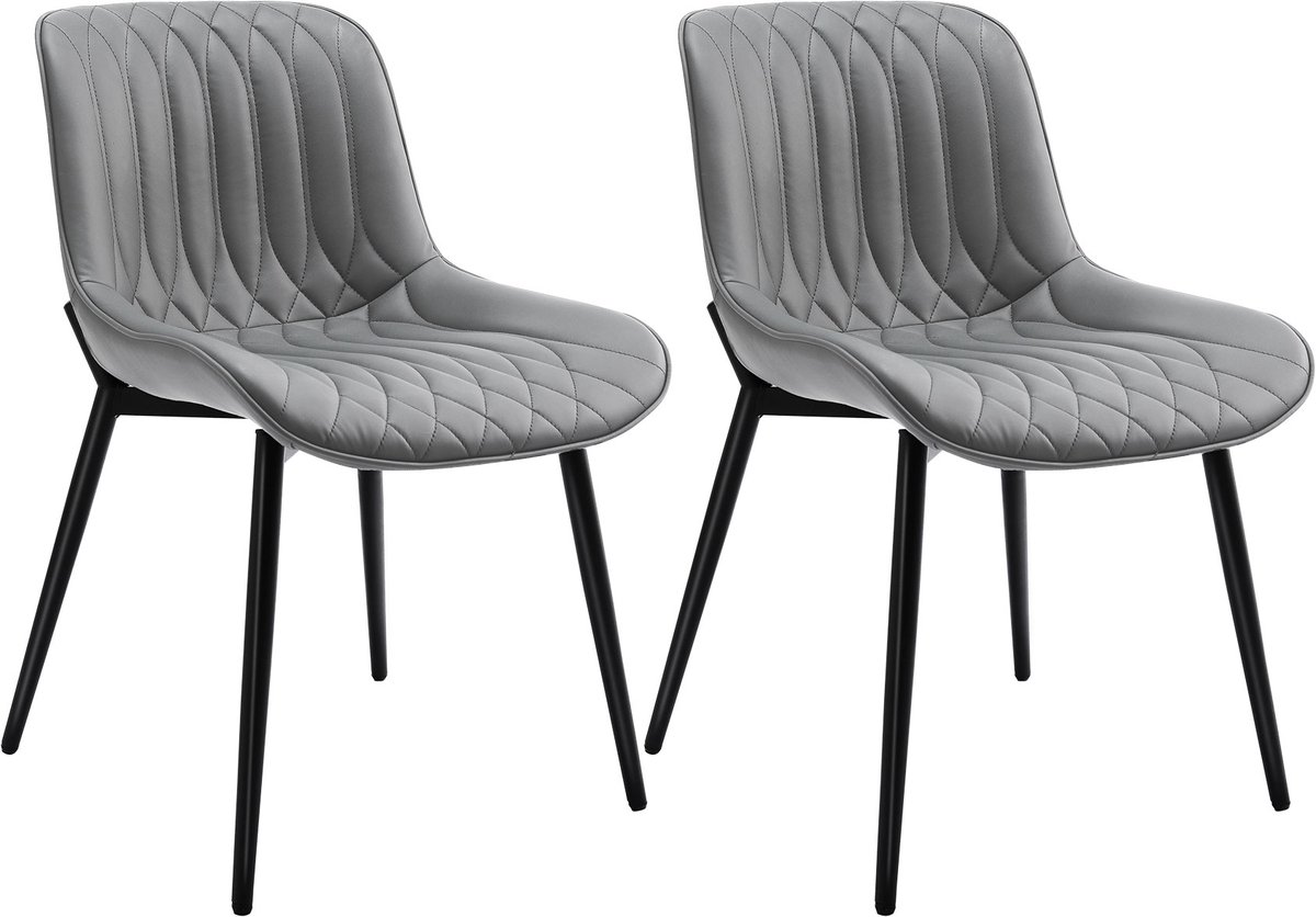 Homemiyn Eetkamerstoel Set van 2 – Donkergrijs Kunstleer met Verticale Stiksels – Comfortabele Stoelen met Rugleuning – Stevig Metalen Frame – 150kg Draagvermogen grey