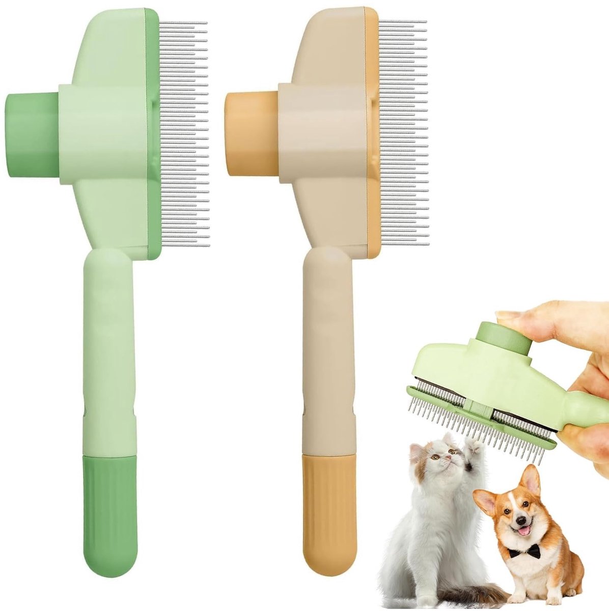 Dailygoods- Vlooi Kam Set van 2 - Zelfreinigend - Huisdierenborstel - Katten/Hondenborstel - Lang/Kort Haar - Ergonomisch Ontwerp