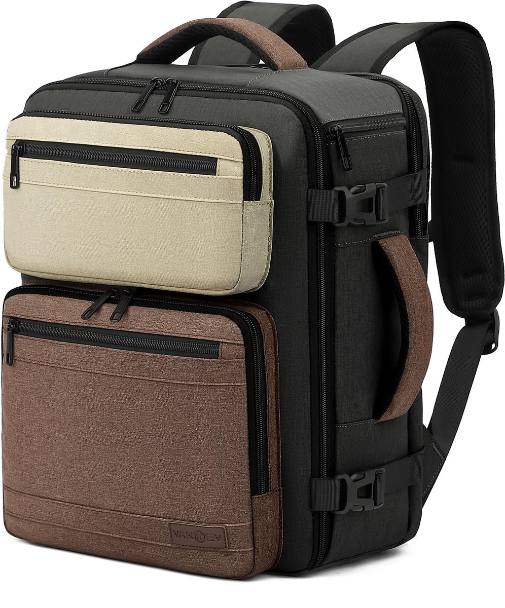 Dailygoods- Reistas 45x36x20cm 32L - Handbagage - Reisrugzak - Laptopvak 15,6 Inch - Geschikt voor Vliegtuigen - Donkerolivgroen/Bruin