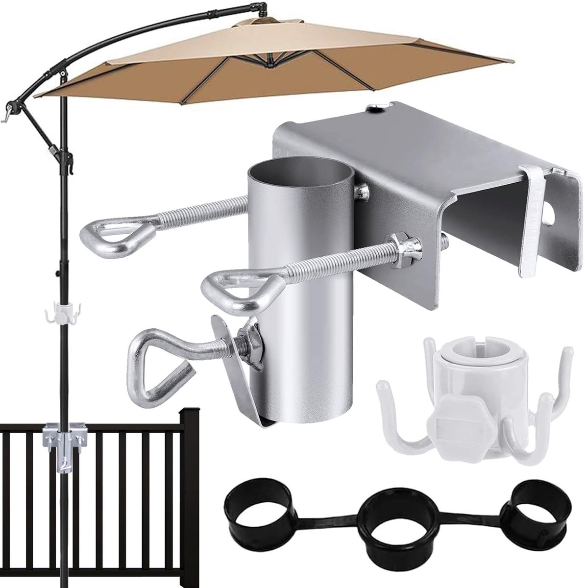 Dailygoods- Parasolhouder Verstelbaar - Parasolhouder Balkon - Roestvrij Staal - Voor Parasolstangen Ø 25-38 mm - Inclusief Adapterring - Geschikt voor Standaard Paraplu's - Parasolstandaard