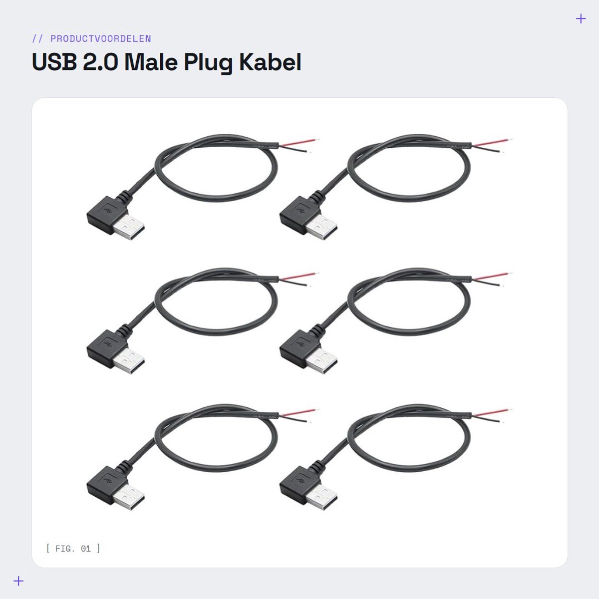 Dailygoods - USB 2.0 Male Plug Kabel - 90 Graden - 0.3m - Voor 12V Apparaten - 2 Pin Kabel - Geschikt voor 3A - Zwart