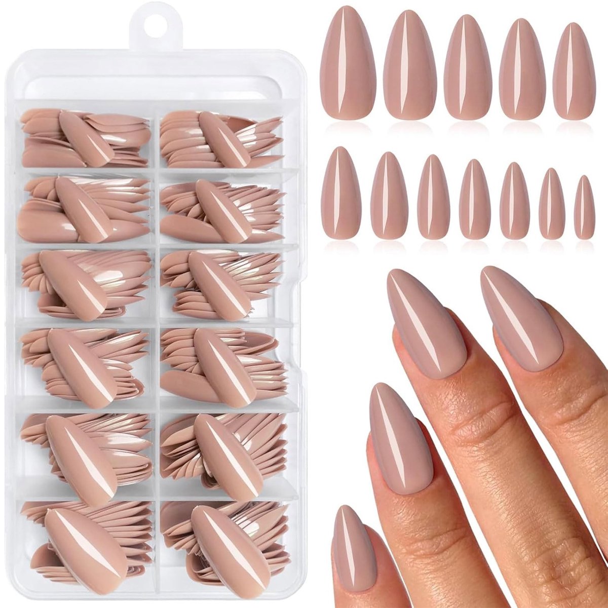 Dailygoods- Valse Nagels 240 Stuks - Amandelvorm - Kunstnagels - Zelfklevende Plaknagels - Middelgrote Nagels - Glanzend Afwerking