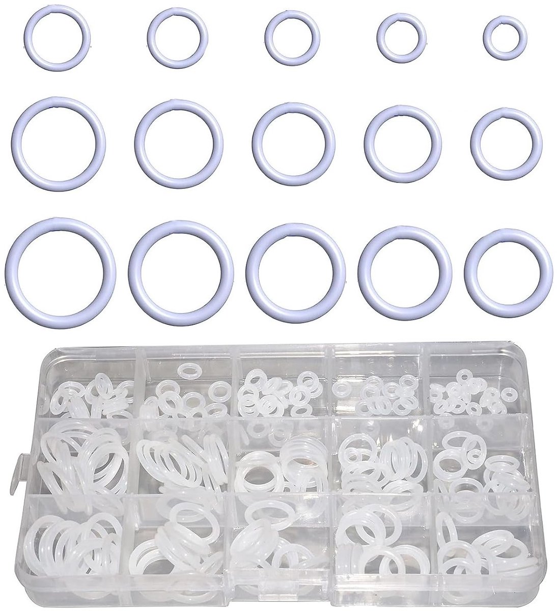 350 Stuks 15 Maten Witte O-Ringen Assortiment Kit, Siliconen Dichtingen voor Sanitair en Auto Reparatie