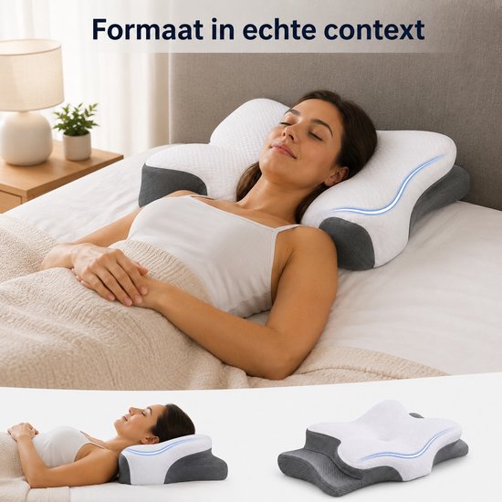 Vlinderkussen - Anti Snurk Hoofdkussen - CPAP & Apneu Kussen - Ergonomisch Traagschuim Nekkussen tegen Nekklachten - Memory Foam - Zij-,Rug- & Buikslapers - 60x40cm