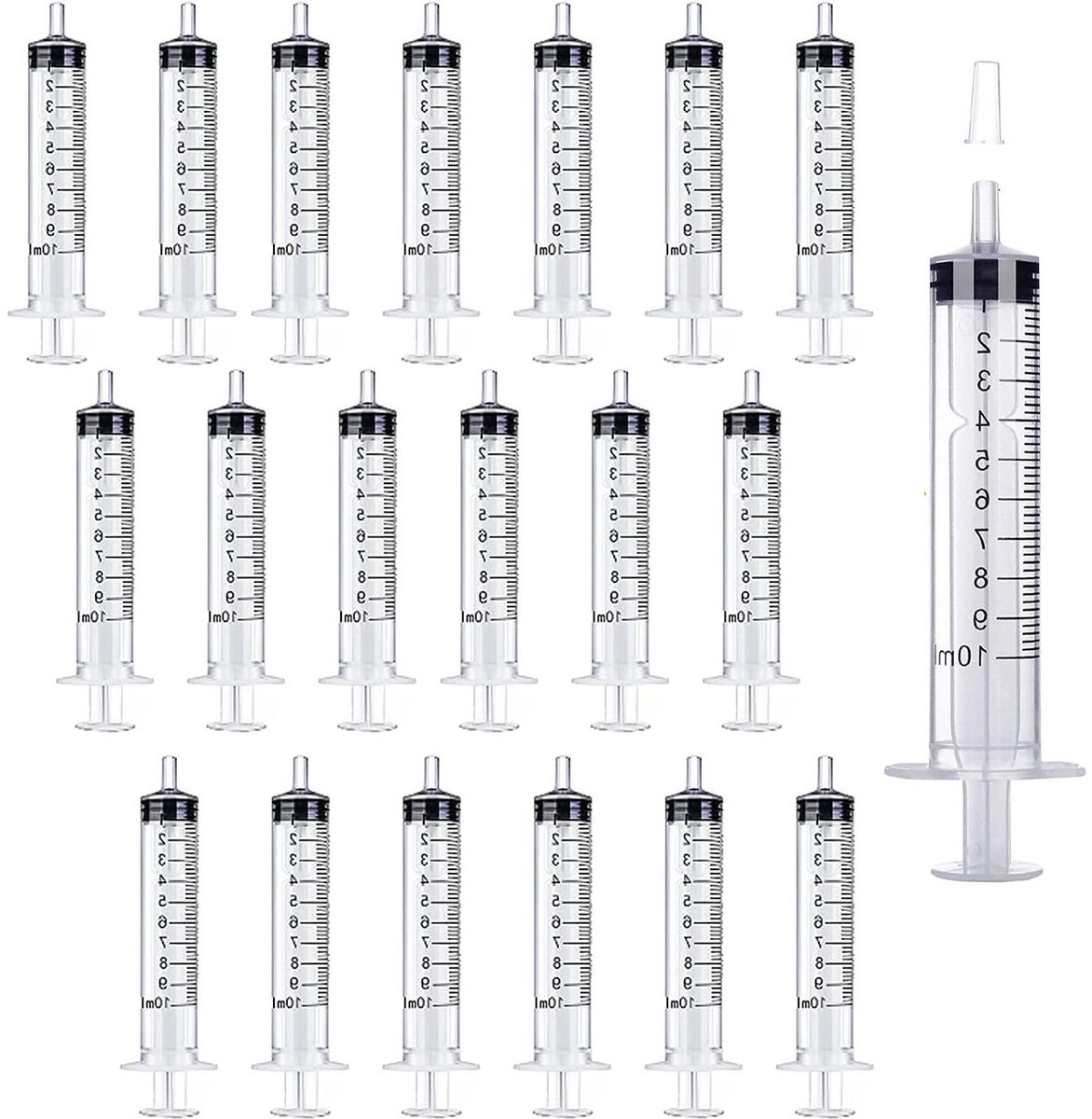 10 ml spuit, 20 stuks plastic spuiten zonder naalden met afsluitdop, doseerspuit voor laboratoria, vloeistofmeting, plantenirrigatie en dierenvoeding