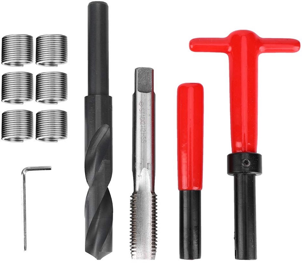 Dailygoods- Draadreparatieset M16x2 - Roestvrij Stalen Spiraalboor - Inbussleutel - Tap - Breekgereedschap - Duurzaam Materiaal - Schroefdraadset