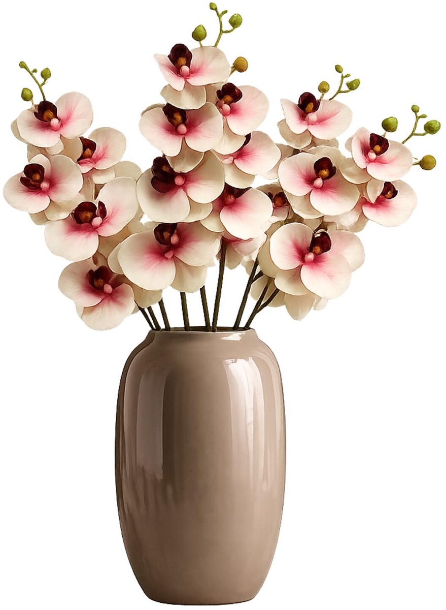 Bellatio Design Kunstbloem Orchidee Bora - 6x - roze - 77 cm - losse steel - kunst zijdebloemen - Phalaenopsis