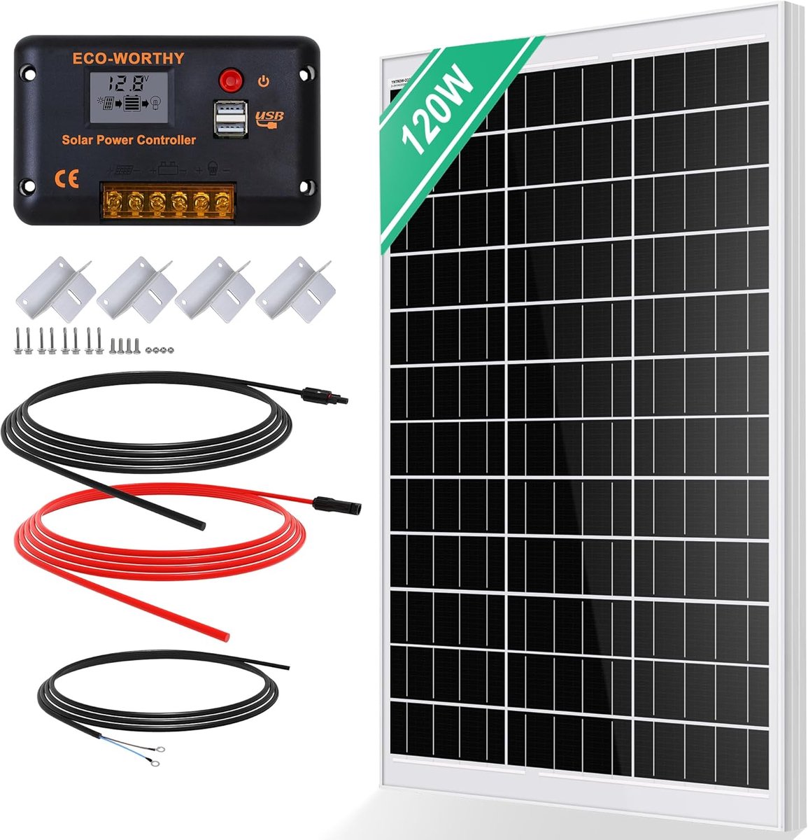 Zonnepaneel Set - Zonne-energie Kit - Off-grid Energie - Monokristallijn Hoogrendement - 120 Watt - Zilver
