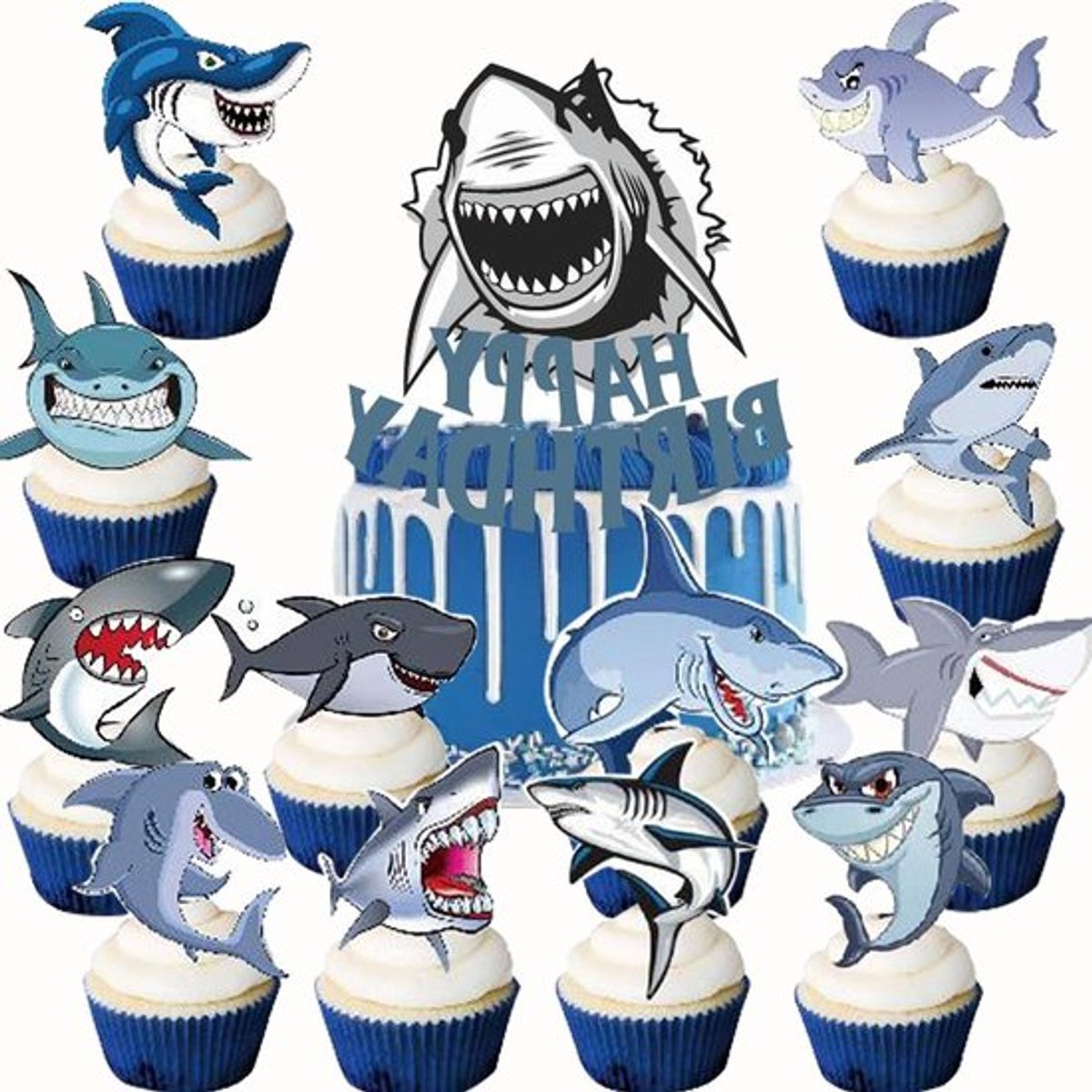 Shark thema taartdecoratie: 13-delige set voor - Allecto Plus
