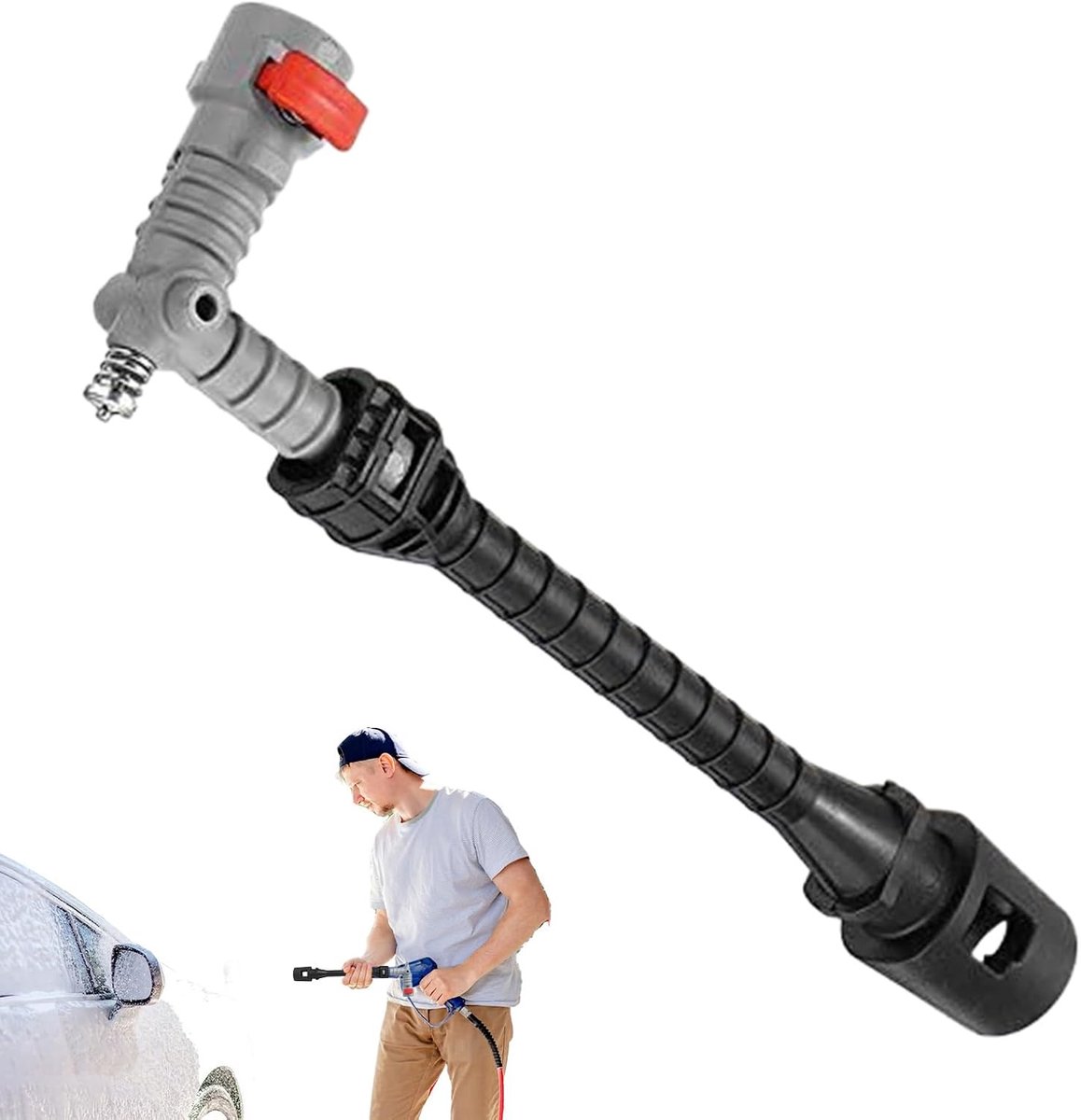 Hogedruk Mondstuk - Sproeikop Slang - Grondig Reinigen - Instelbare Waterstroom - 25 cm Lengte - Zwart