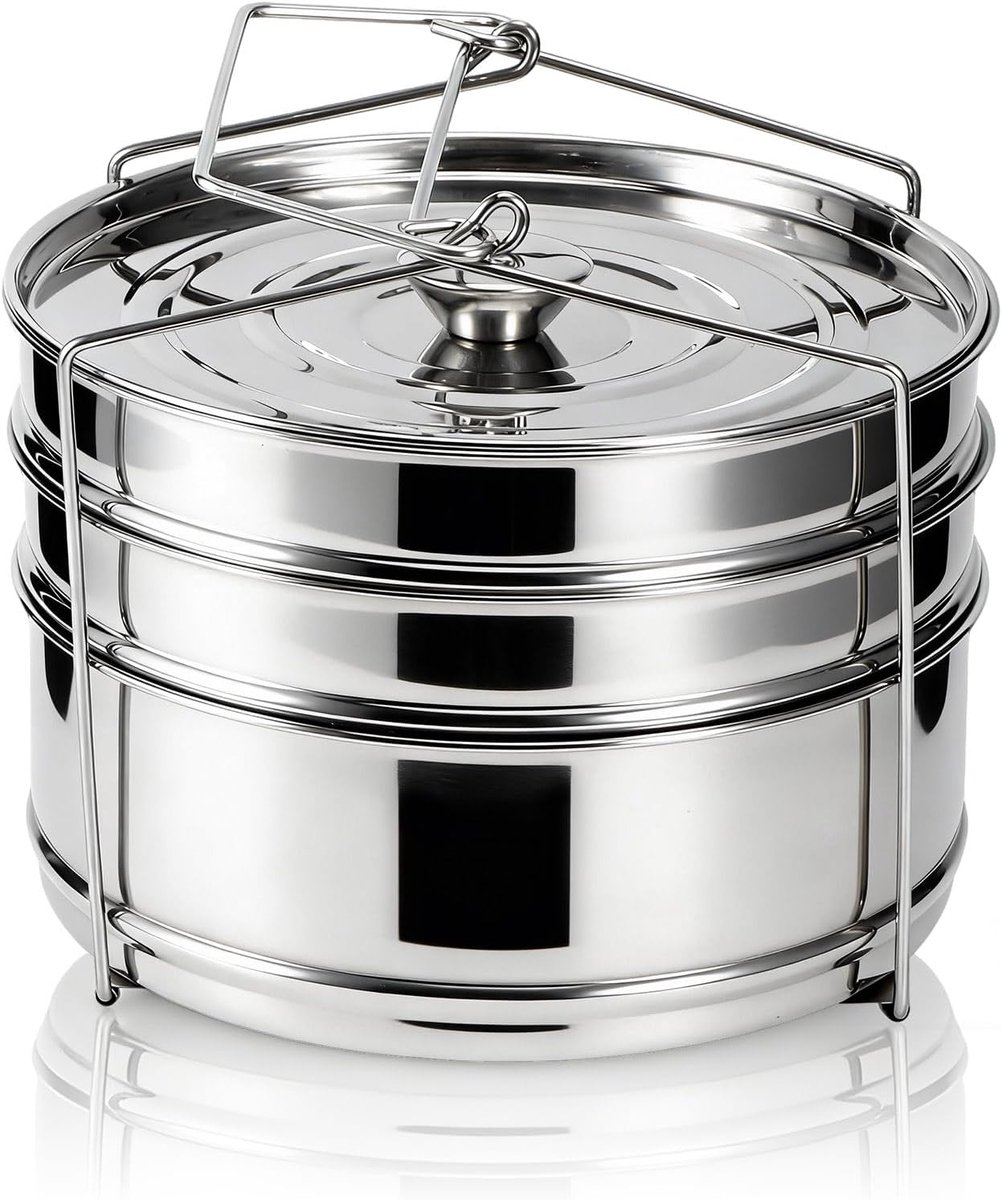 Stoompan RVS - Stoomkoker Stapelbaar - Gezond Koken - 3 Niveaus - 19 cm Diameter - Zilverkleurig