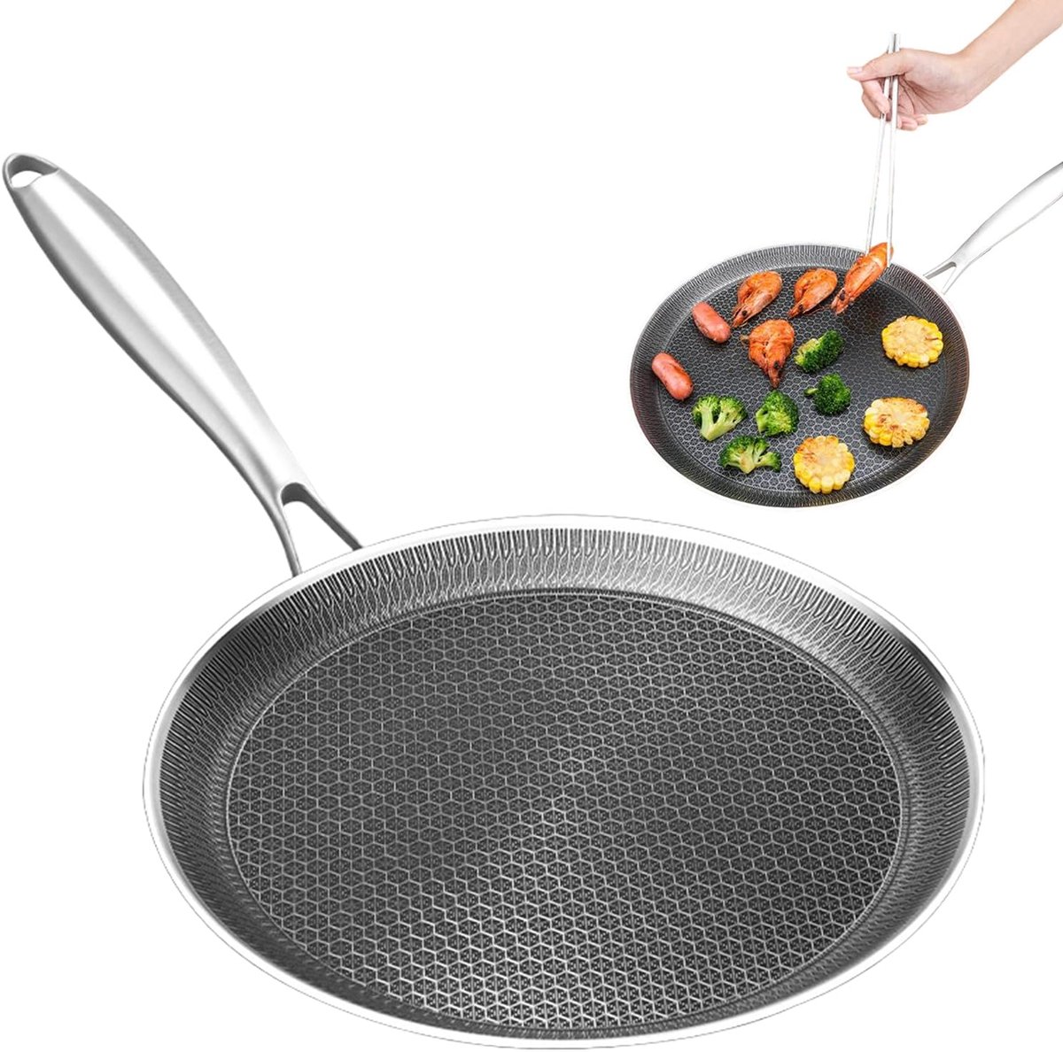 Pannenkoekenpan - Koekenpan Plat - Ontbijt Bakken - Honingraat Antiaanbak - 28 cm - Zwart