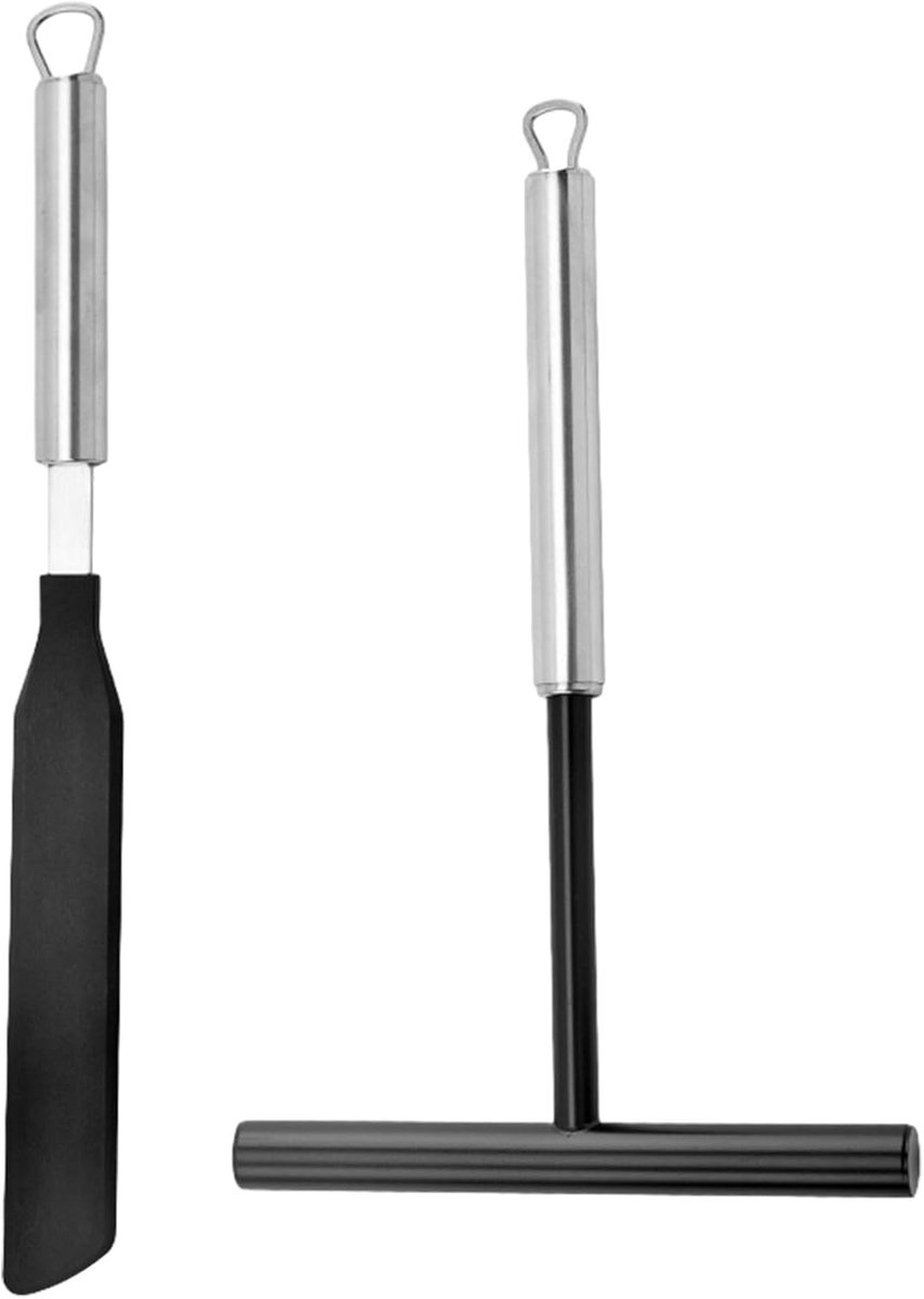 Crêpe Gereedschap - Pannenkoek Spatel Kit - Beslag Verspreiden - Roestvrij Staal - 20 cm Dispenser - Zilver