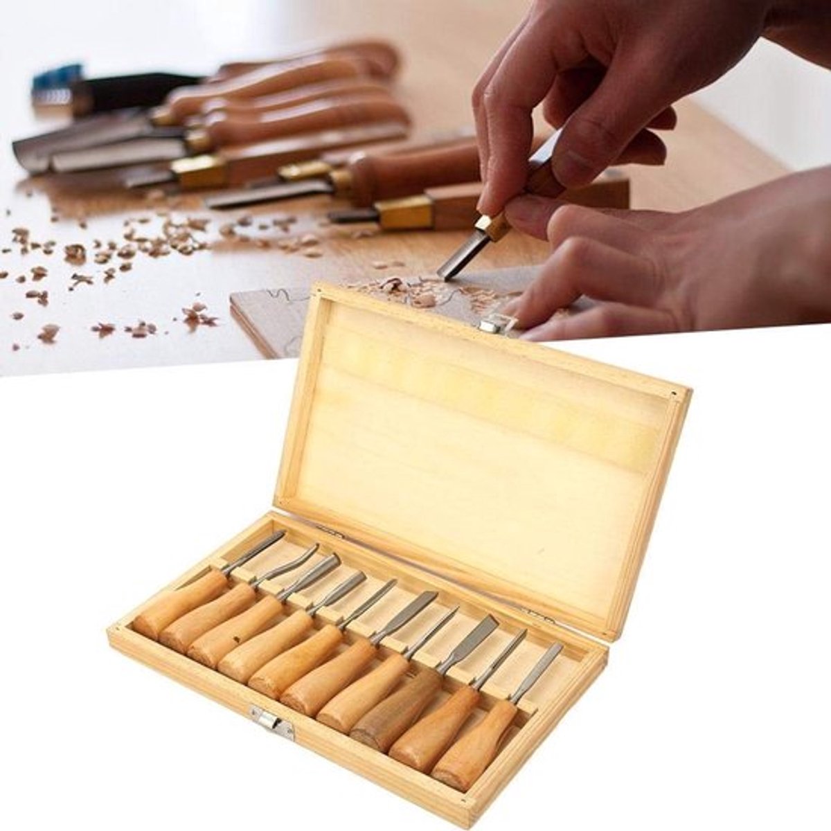 SPHProducts - Beitelset - 10 stks hoge hardheid beitelset - Houten handvat