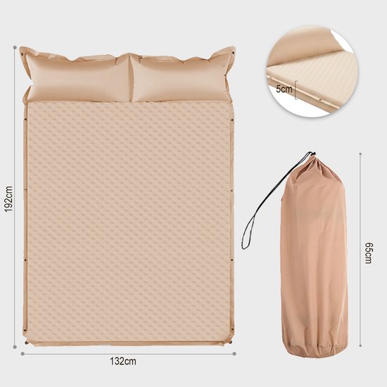 Slaapmat - Dubbel Campingmatras 192x132 cm Extra Breed - 5 cm Dikte - Incl. Stofvrije Hoes - Comfortabe - Opvouwbaar Kampeermatras - Logeermatras - 2-Persoons - Kaki — afbeelding 2