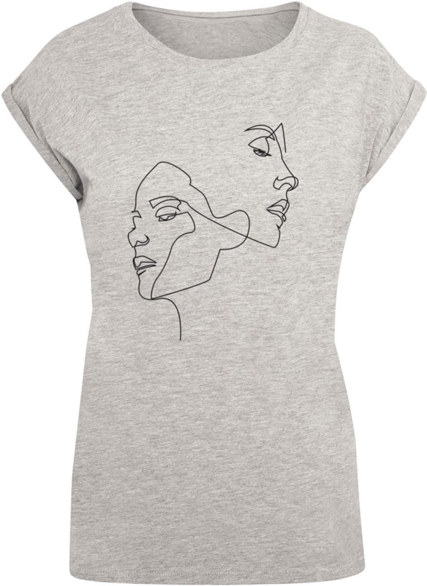 Mister Tee One Line Extended Shoulder Dames Tshirt L Grijs