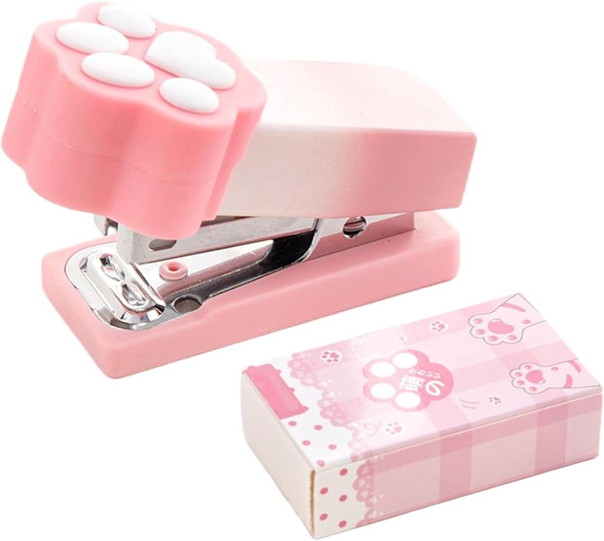 Mini Nietmachine - Kantoor nietmachine - Papier organiseren - Schattig kattenpoot design - Tot 15 vellen - Roze