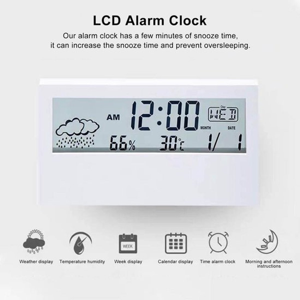 VT Goods - Digitale Bureauklok - Wekker - Temperatuurweergave - Wit