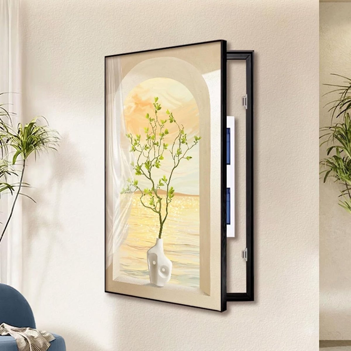 Decoratieve Meterkast Afdekplaat - Groepenkast Verberger - Wand Decoratie - Aluminium Frame - 70x15.5cm - Zwart