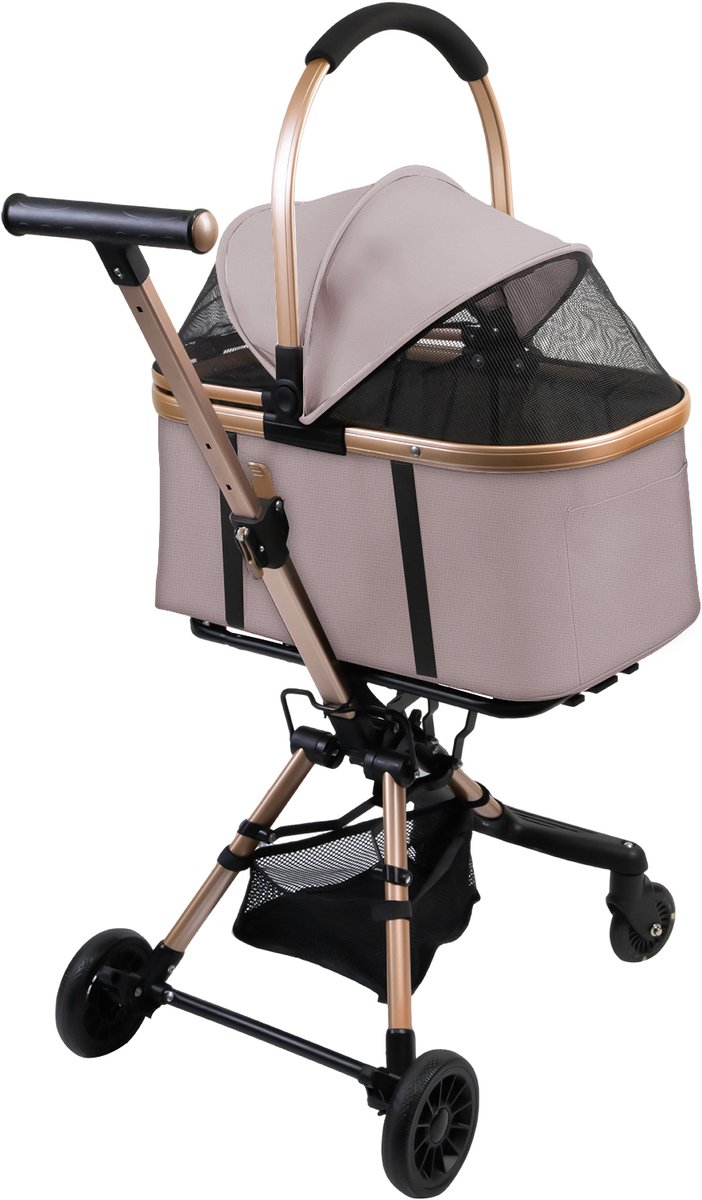 PIPIPOXER Inkapbare Hondenbuggy inklapbare 2-in-1-Hondenwagen voor kleine honden en katten tot 20kg-s - boodschappenmand en gaasraam-Oxford-roze