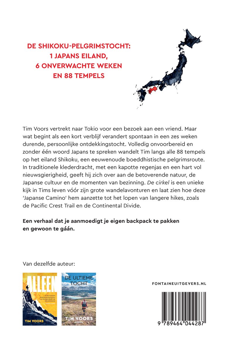 Achterkant van het boek De Cirkel met tekst en een kaart van Japan.