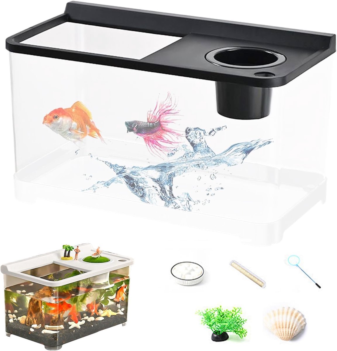 Vis Tank - Hydrocultuur Aquarium - Tafelblad Decoratie - Geïntegreerd Licht Systeem - 338 x 208 x 20 cm - Zwart