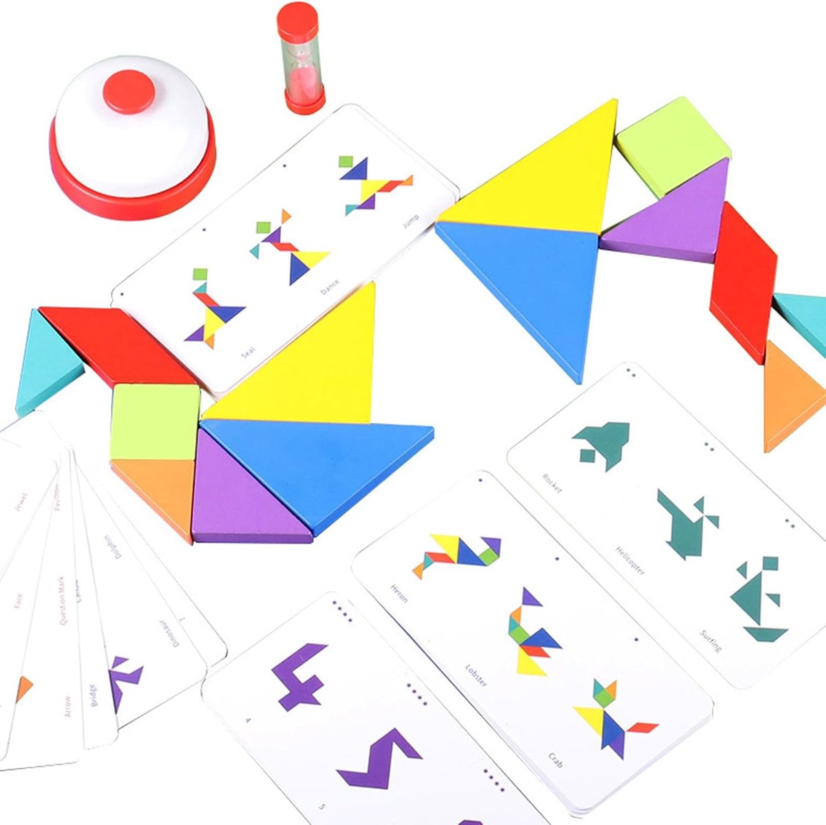 Tangram Puzzel - Houten Blokken - Geheugen Trainen - Verschillende Vormen - 17x8.5x3.5cm - Multicolor