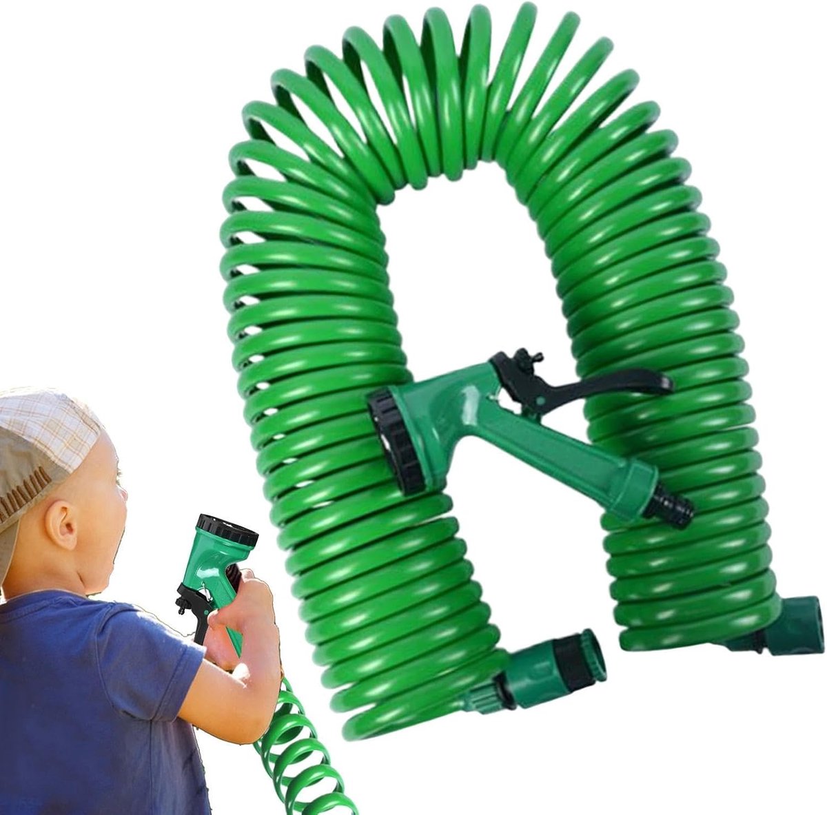 Spiraal Tuinslang - Intrekbare Slang - Buiten Schoonmaken - 5 Sproei standen - 15 meter - Groen