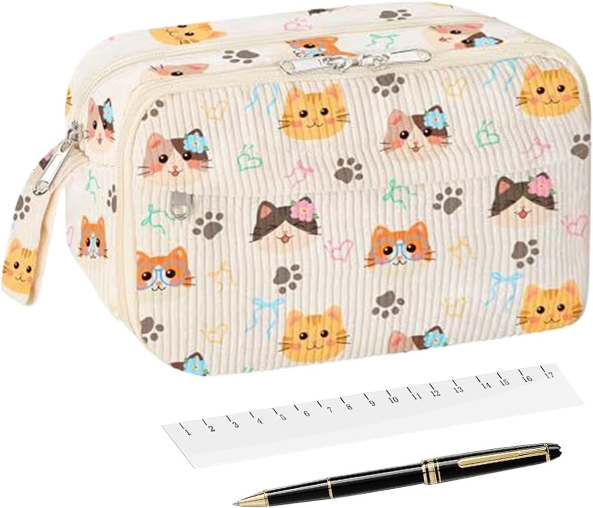 Leuk etui - Toilettas - Briefpapier organiseren - Verdeeld ontwerp - 21.5 x 13.5 cm - Kitten
