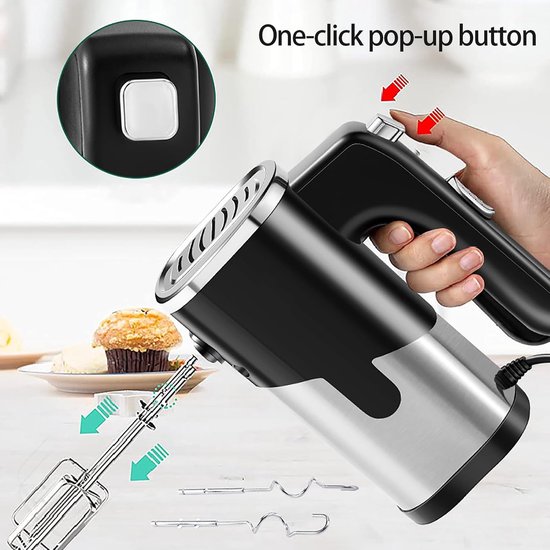 Handmixer Elektrisch - Keukenmixer Cake - Bakken en Mixen - 5 Snelheden RVS - 0.8 kg - Zilver — afbeelding 3